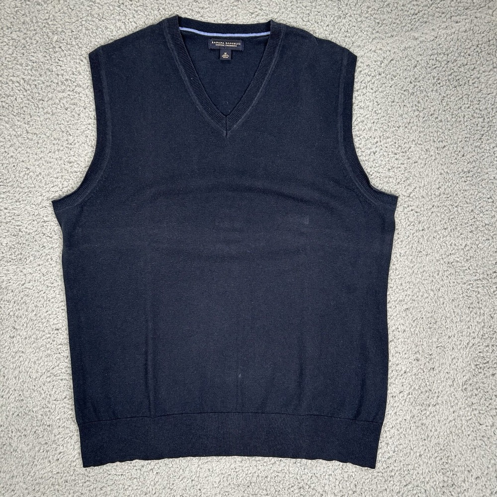 Banana Republic Sweater Vest Mens M Black Cotton Cashmere‎ Classic Dad
